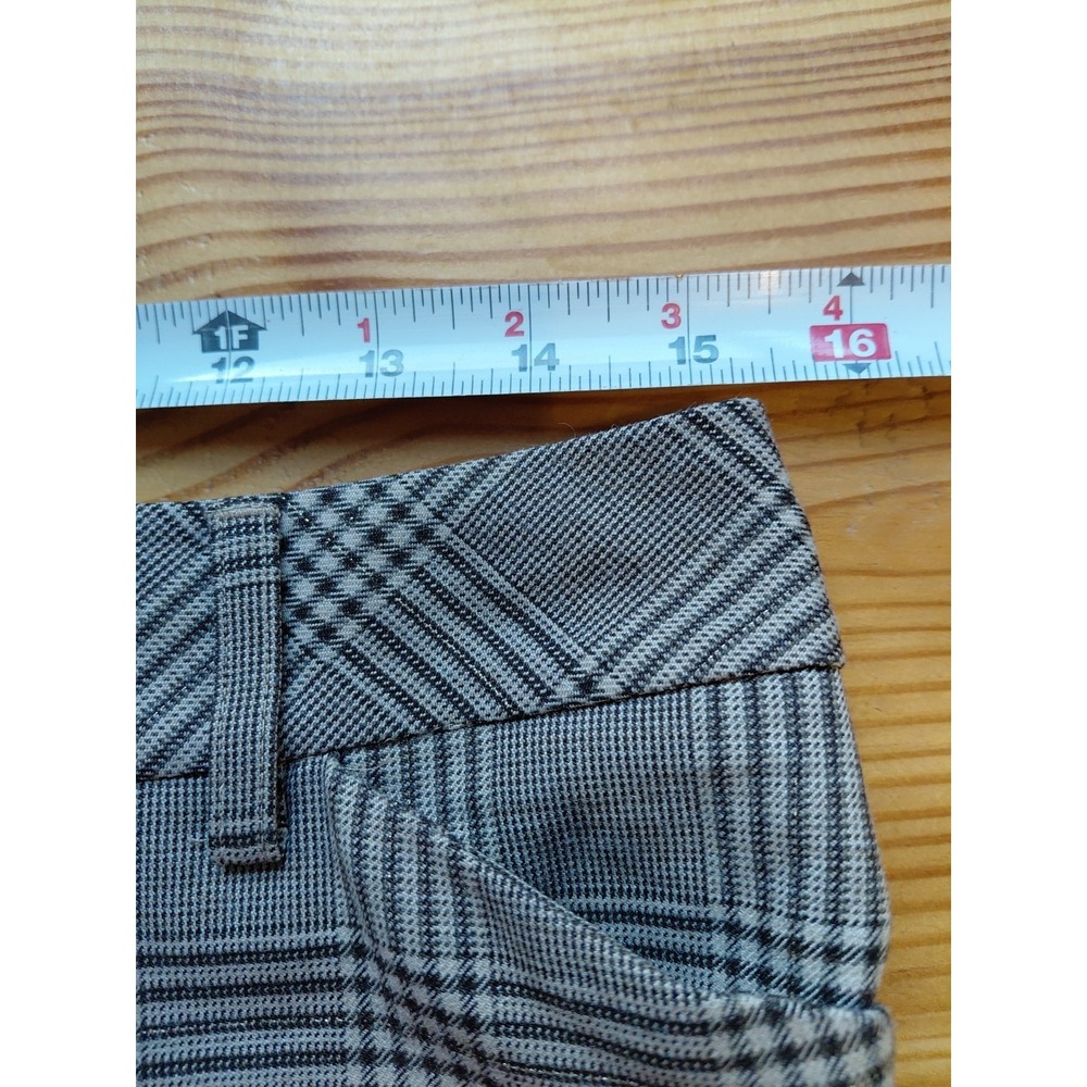 EXPRESS size 6 Brown Plaid Stretch EDITOR Wide Leg Flare Dress Pants Gold Thread - Picture 9 of 12